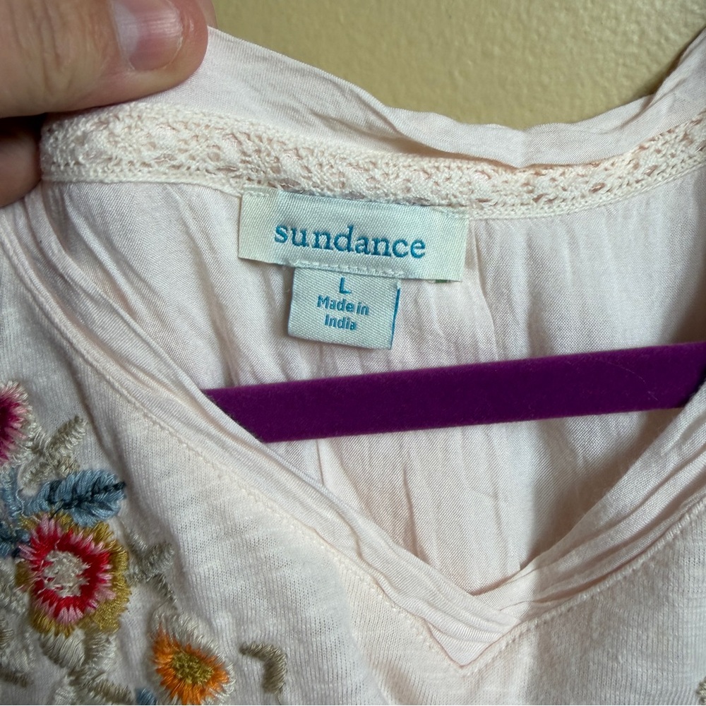 Sundance Embroidered Cream Blouse with Multicolor Floral Accents - Picture 5 of 9